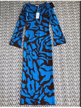 Blue & Brown Abstract Maxi Dress
